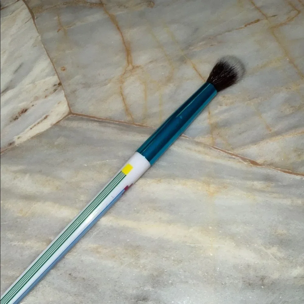 Tarte Eyeshadow Blending Brush Teal Metallic Ferrule Striped Handle